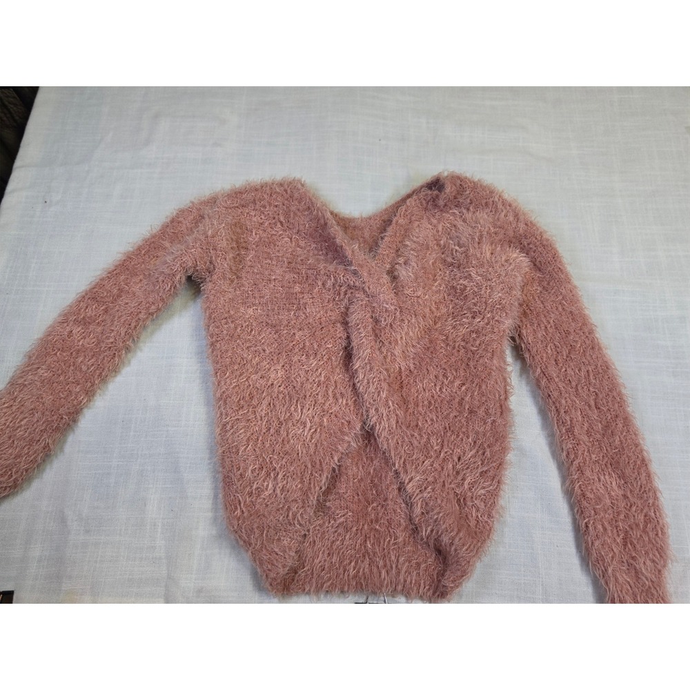 Mauve Pink Eyelash Knit Twist Front Sweater Long Sleeve PF9S214 XS